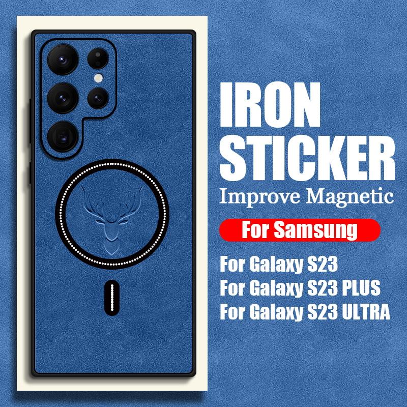 

Простой кожаный чехол с рисунком оленя для Samsung Galaxy S25 Plus S24 FE S23 Ultra S22 S21 для MagSafe, мягкая противоударная матовая магнитная задняя крышка Samsung S23 Ultra синий