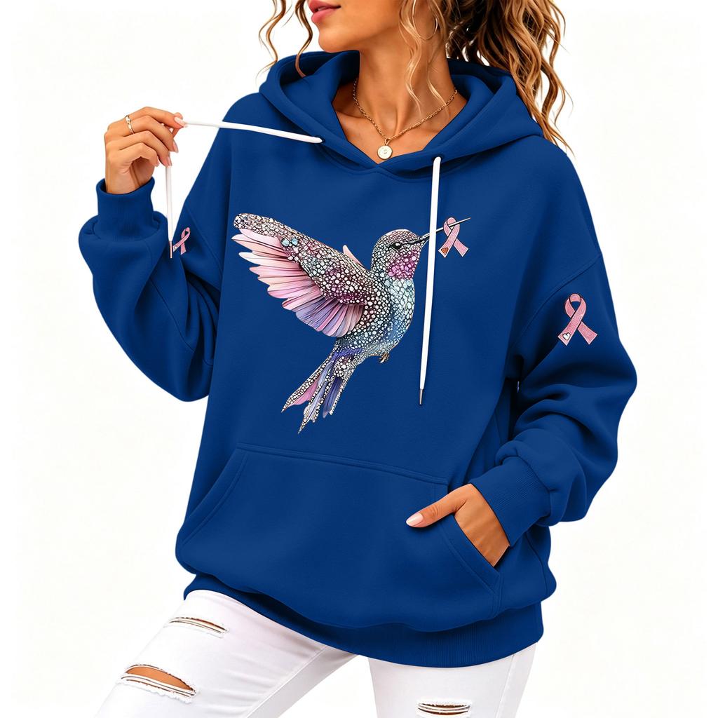 Women's Casual Loose Fit Hoodie with Hood and Breast Graphic Print for Everyday Wear
