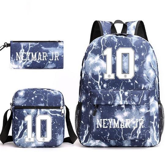Neymar Neymar Football Printed School Bag 3-Piece Casual Pencil Case Shoulder Backpack Student Large Capacity three-piece set