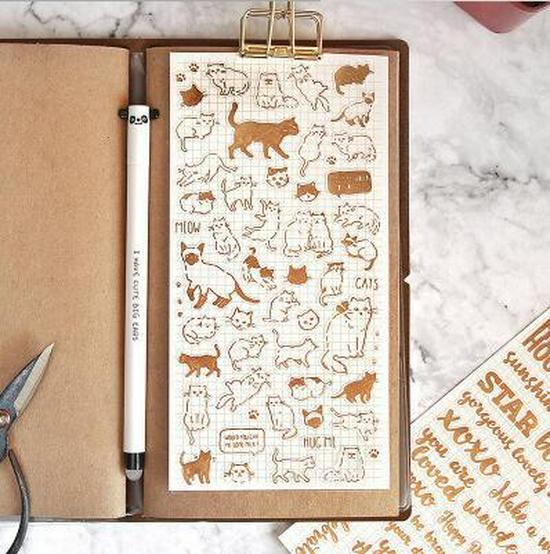 Retro Gold Christmas Stickers: 4 Designs - Cat, Birdcage, English Letters, Garden.