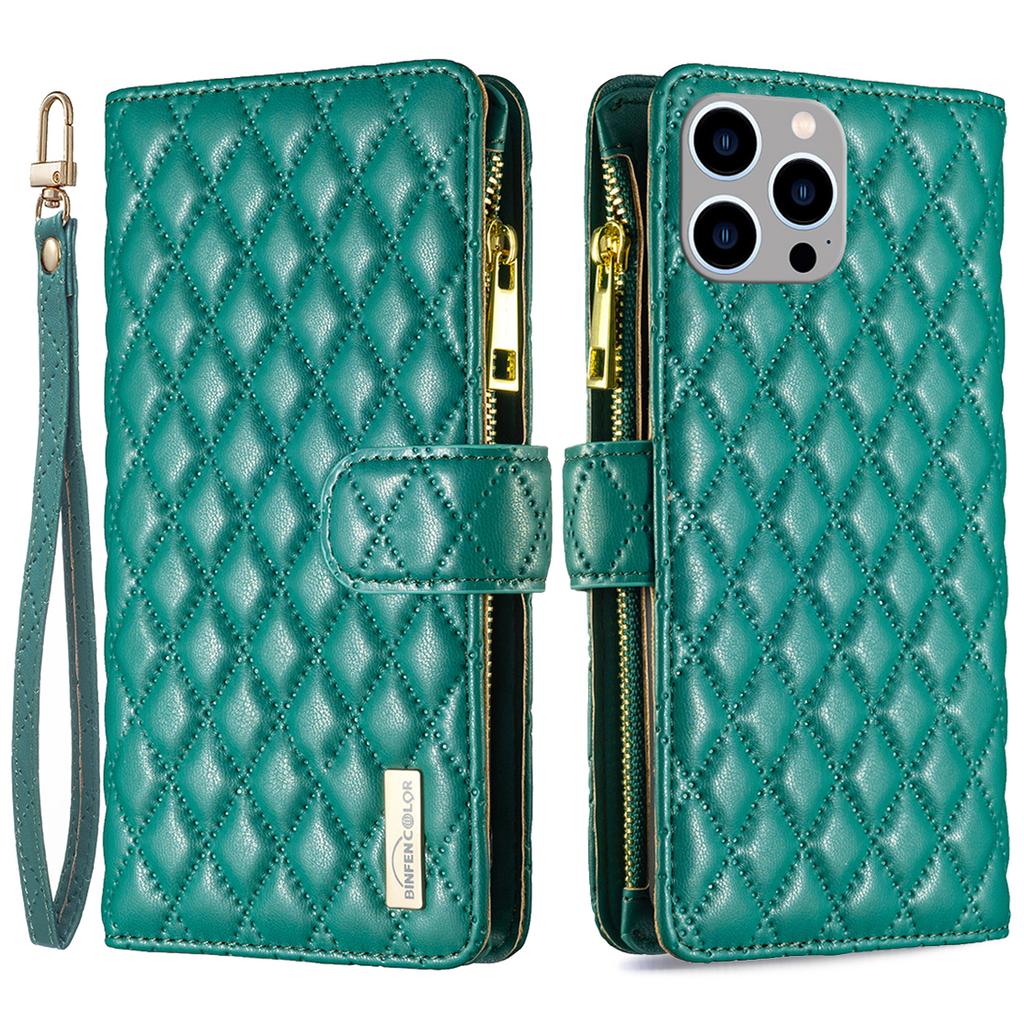 BINFEN COLOR BF Style-15 For iPhone 15 Pro Zipper Pocket Flip Case Wallet Phone Stand Shell Leather Cover