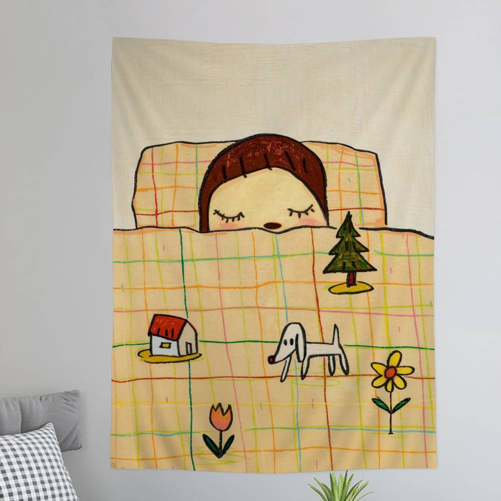 Yoshitomo Nara DIY Wall Tapestry Hippie Flower Wall Carpets Dorm Decor Wall Art Decor