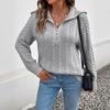 Damen Zopfmuster Cardigan Reißverschluss Kragen Langarm Vintage Pullover Locker Offene Vorderseite Mäntel