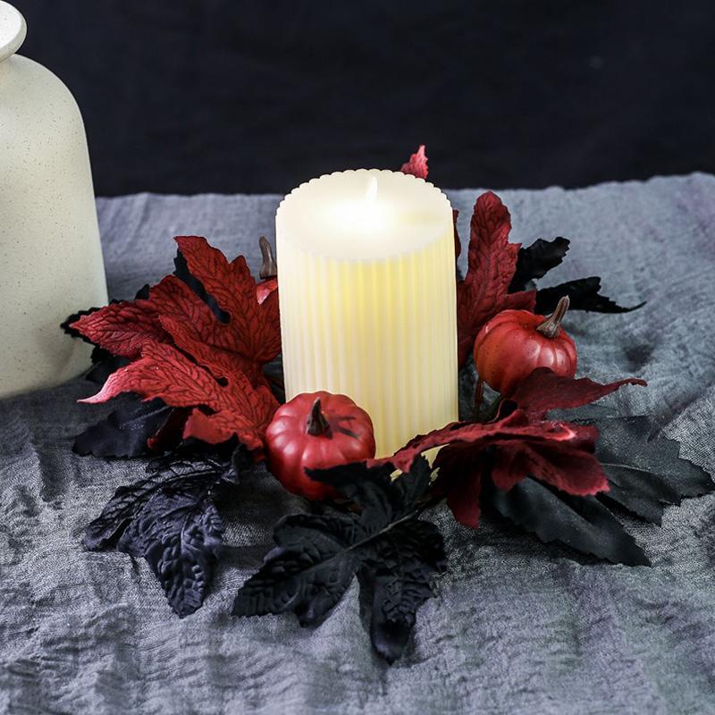 1PC Home Decor Candle Rings Wreaths Pumpkin Black Simulated Flowers Candlestick Table Dressing AVE