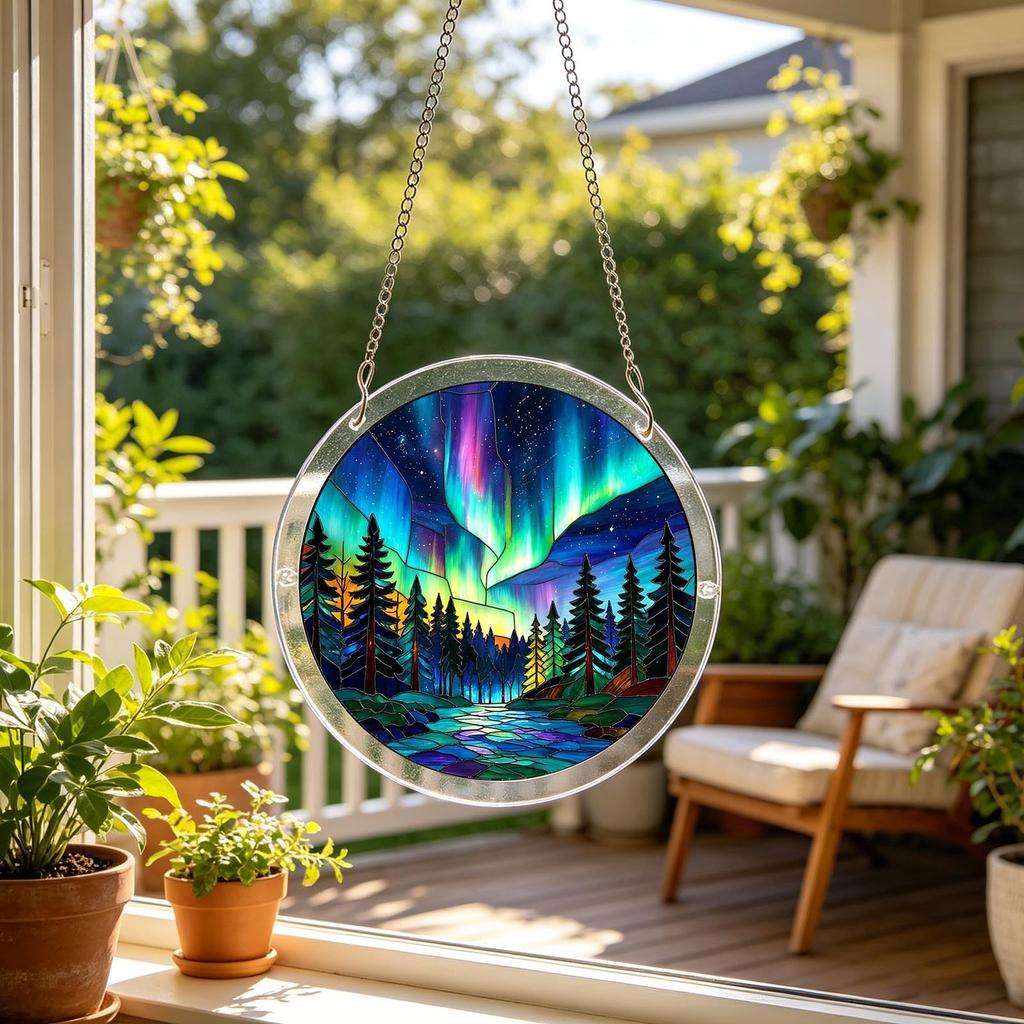 Decorative Stained Glass Window Hanging Suncatcher Puzzle Ornament for Garden Kitchen Sunroom Home Decoration Indoor Outdoor Use