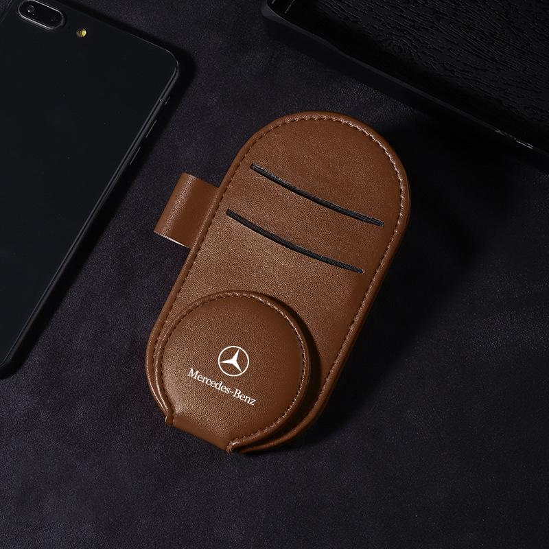 Leather Car Glasses Clip Sun Visor Multi-function Sunglasses Clip For AMG Mercedes Benz W204 W124 W201 W202 W212 W220 W205 GLA CLA Automotive Goods