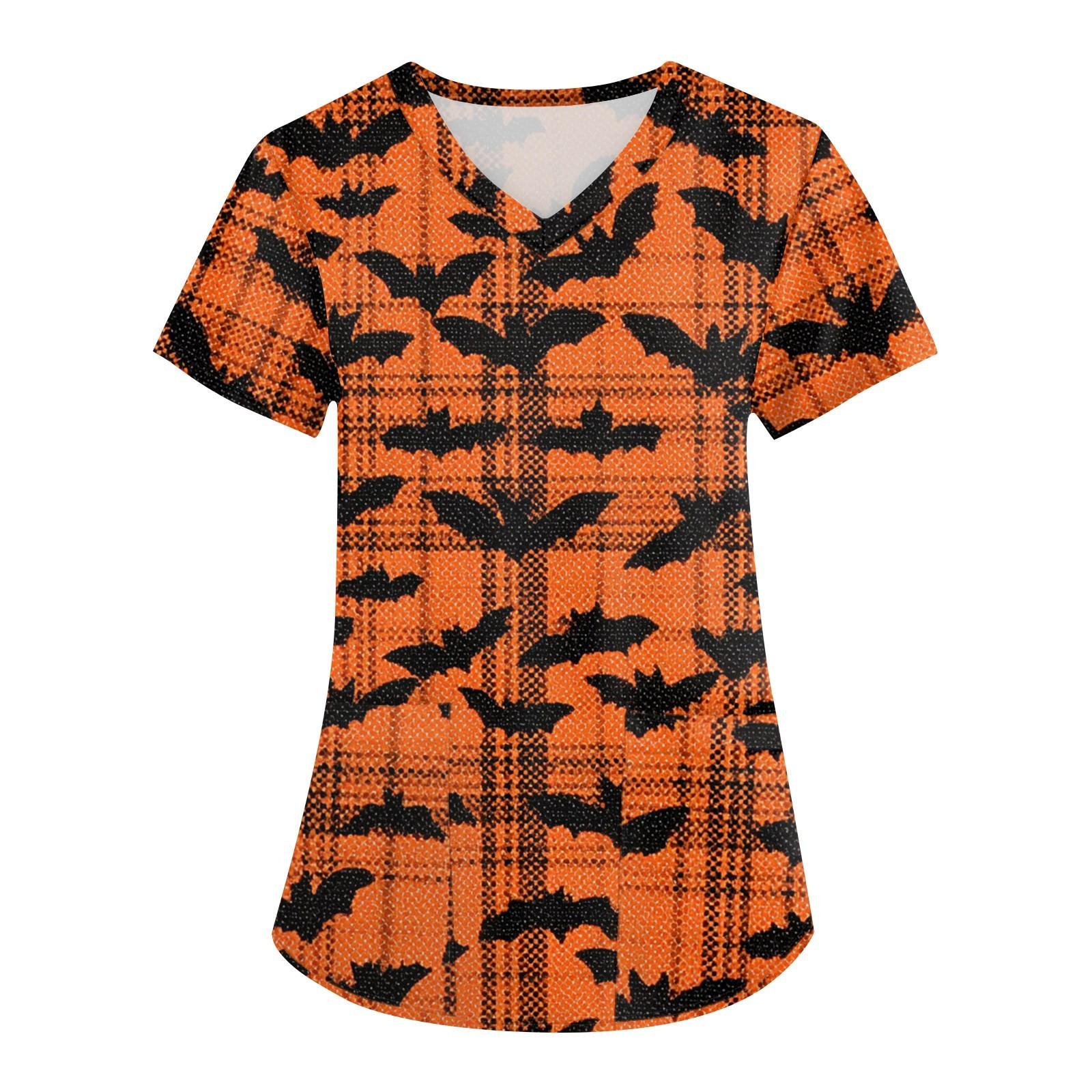 

Женская рабочая униформа с принтом, V-образный вырез, карманы, базовый короткий рукав, пуловер, топ L