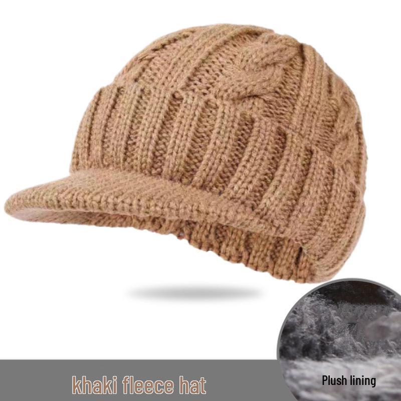 Men's Winter Knit Duckbill Cap: Thick Velvet-Lined, Warm Wool Hat for Cold Weather