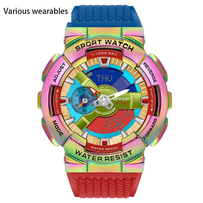 

С функцией подсветки руки Творческая личность Мужские Двойной Дисплей Синхронный Механизм Электронные Часы