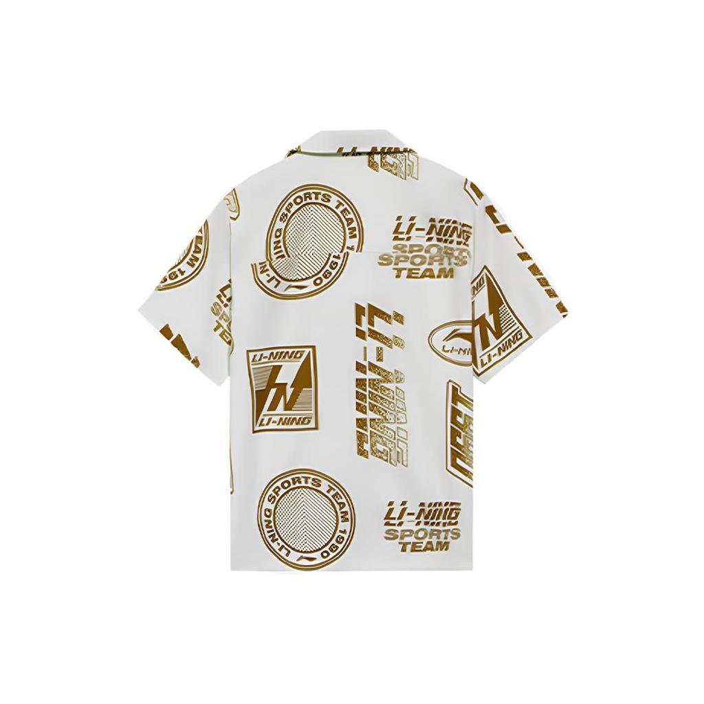 Li-Ning Moto Series Spring/Summer 2022 Trendy Music Festival Letter Pattern Full Print Single-Breasted Short Sleeve Shirt Men Tops Off-White ASHS041-1