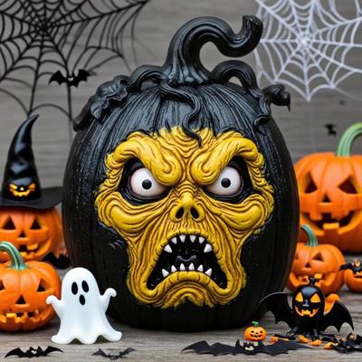 Halloween Pumpkin Statue Ghost Resin Figurine Scary Pumpkin Doll for Yard Office Indoor Outdoor Unique Halloween Gifts for Adults