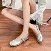 Grape mother 4cm inner height increase, light mouth silver small leather shoes flat sole soft sole Mary Jane single shoes women's outer wear advance