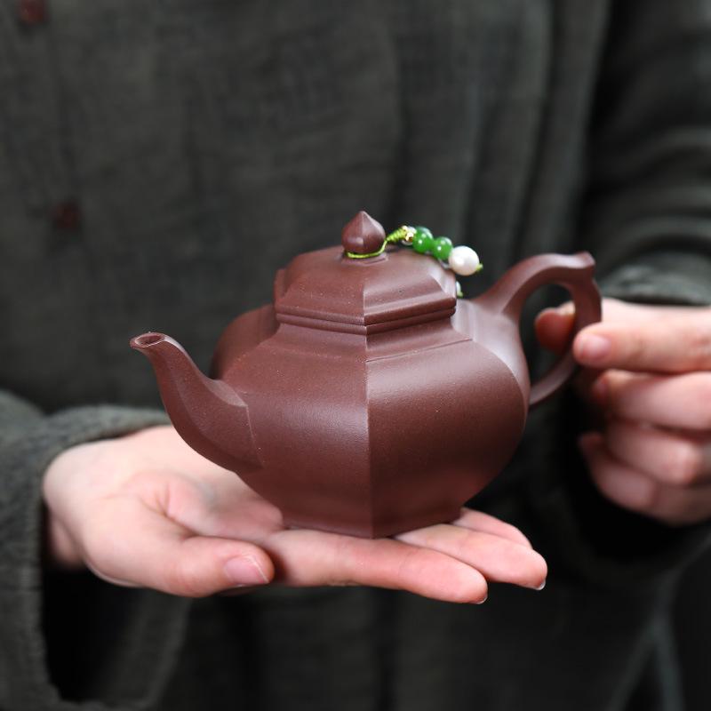 Handmade Yixing Zisha Six-Sided Teapot Set for Brewing Tea
