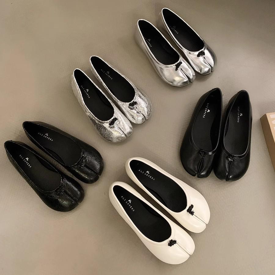 Sapatilhas Mary Jane Femininas de Pele com Solado Macio e Dedos Separados - Sapatos Baixos de Couro Confortáveis