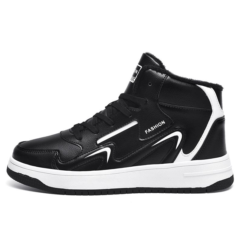 

36-48 осенне-зимние мужские кожаные плюс бархатные теплые зимние женские повседневные резиновые кроссовки 47 чёрный