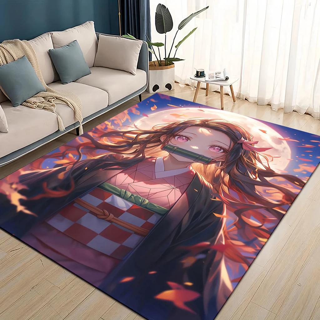 3D Demon S-Slayer Cartoon Kamado Nezuko Anime  Carpet Rug for Living Room Bedroom Home Sofa Decoration,Kid Non-slip Floor Mat