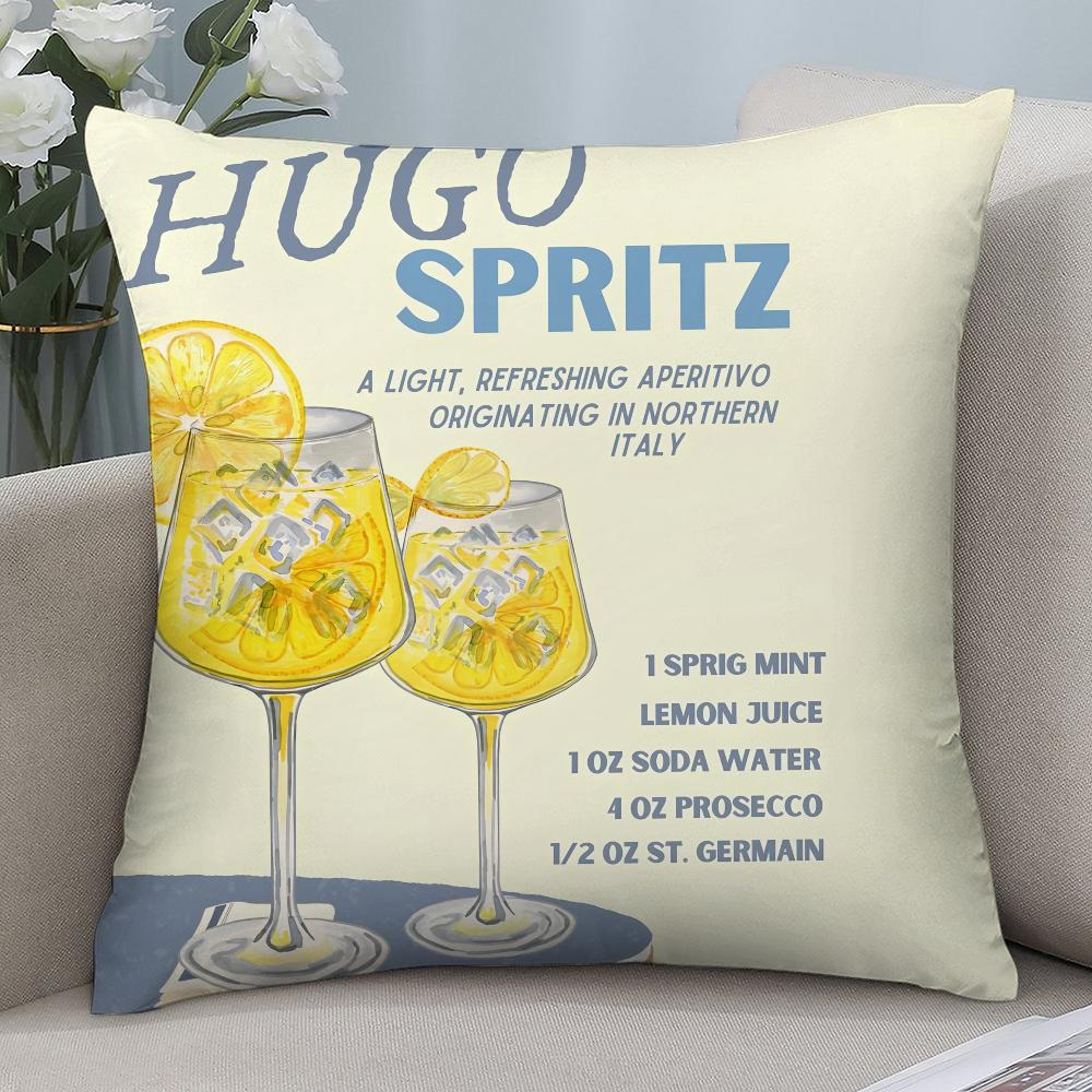 

Hugo Spritz Cocktail Pillow Case 3D Print Polyester Fiber 40*40 cm Home Sofa Throw Pillow Cover Decoration Festival Gift 16x16Inch