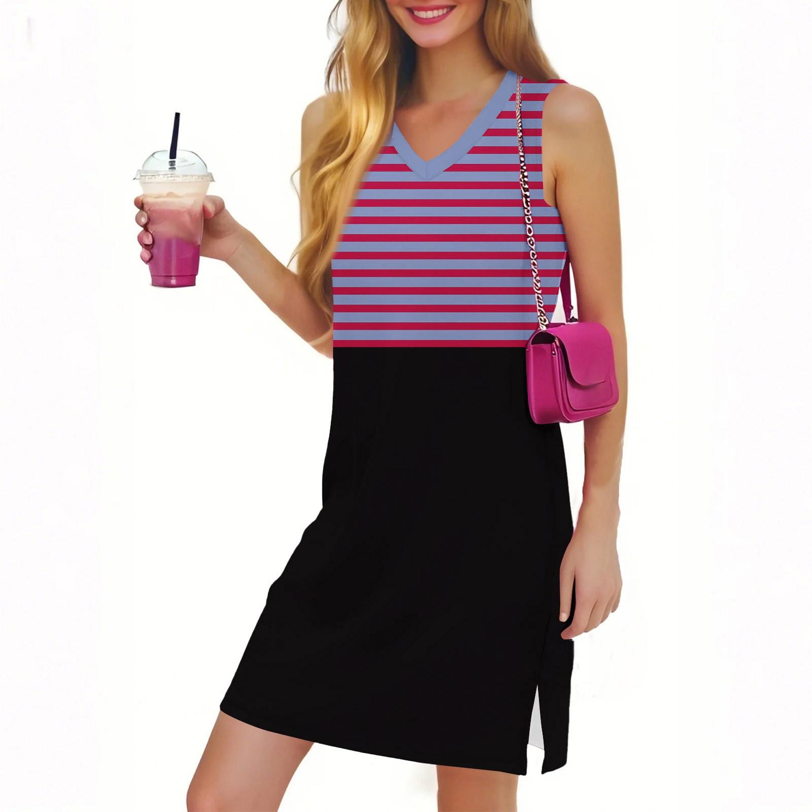 

Жіноча повсякденна модна сексуальна сукня з V-подібним вирізом і без рукавів у смужку XL фіолетовий