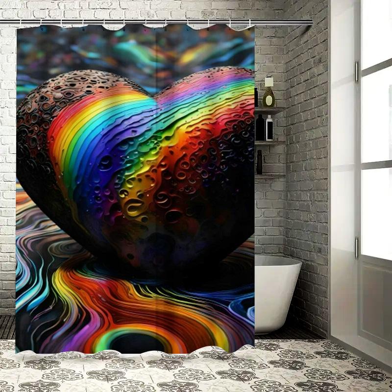 Surreal Rainbow Heart Shower Curtain - Waterproof, Mildew-Resistant, Machine Washable For Unique Bathroom Decor
