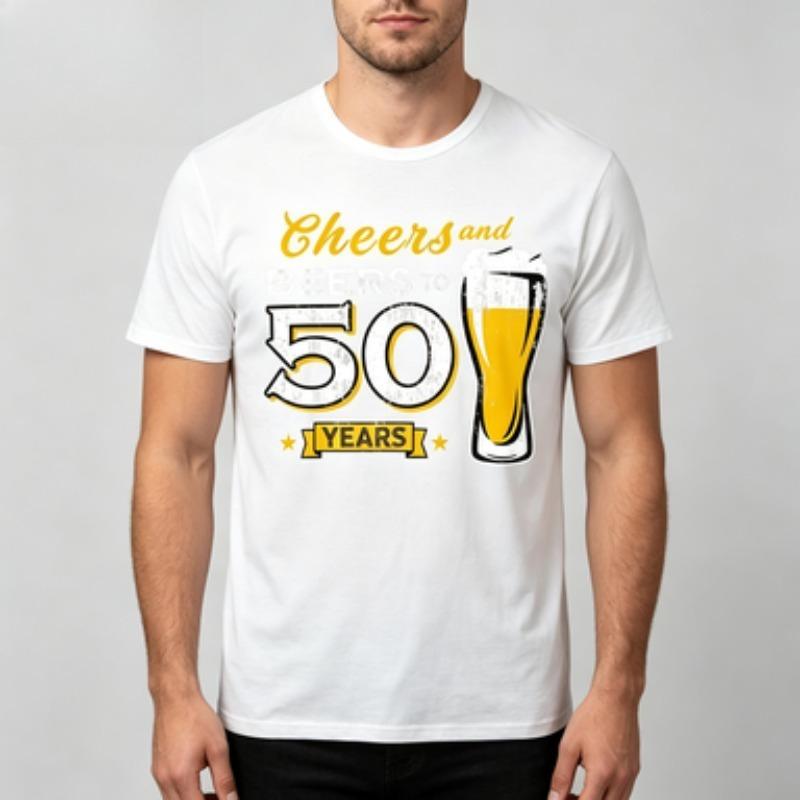 Soft Cotton Unisex Tshirt Beers 50th Birthday Beer Mug Banner Pattern Oneck Birthday Celebration Casual Comfort Wear Tops