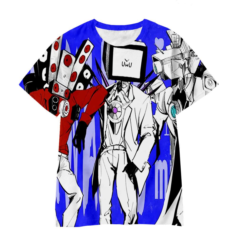 

Cartoon Animation Surveillance Man Toilet Man TV Man Funny Cartoon Series 3D Printing Casual Loose Children s Clothing T-Shirt 170
