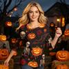 Women’s Casual Three Quarter Sleeve Crew Neck Top with Halloween Inspired Print and Relaxed Fit for Everyday Wear