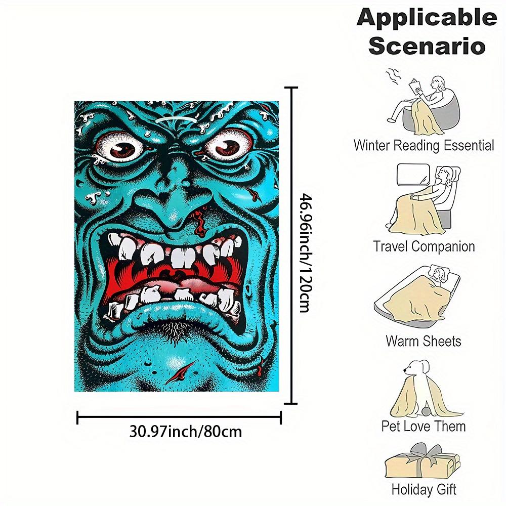 Reversible Contemporary Flannel Throw Blanket - Cartoon Giant Pattern Digital Print, All-Season Soft Non-Woven Fabric, Polyester