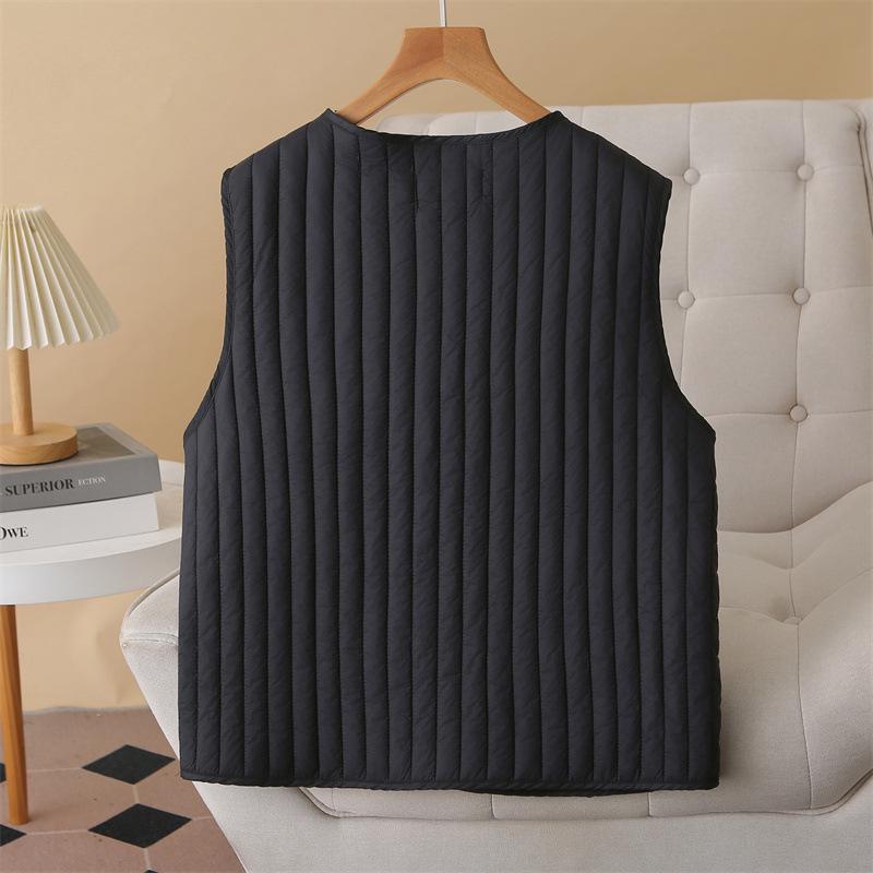 2025 Autumn/Winter Plus Size Vertical Stripe Lightweight Padded Vest for Slimming Chubby Girls, Style 1754