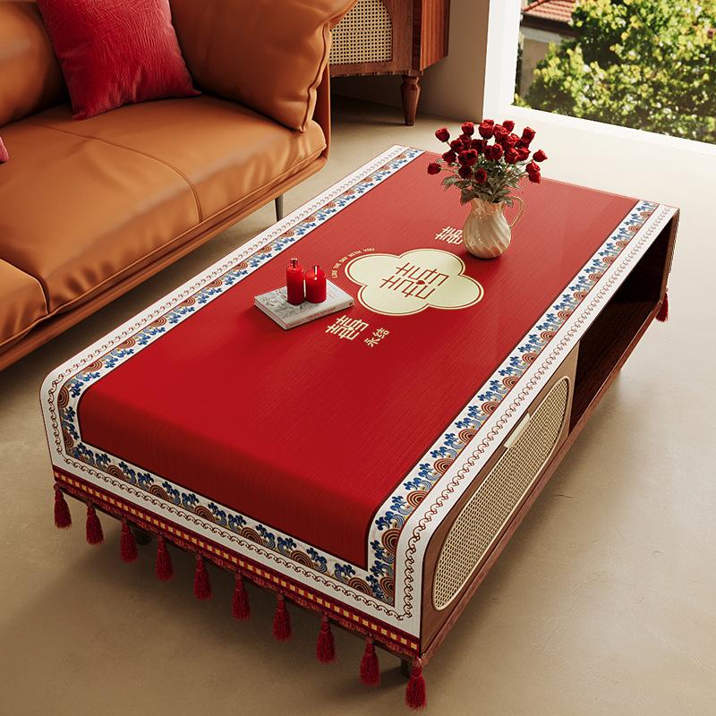 Red Festive Living Room Wedding Coffee Table Tablecloth Atmosphere Engagement Rectangular Dining Table Tablecloth Desktop Dust Cover