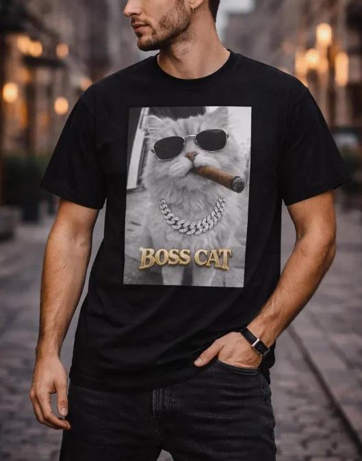 

Funny Cat T-Shirt, Boss Cat Tuxedo CaT-Shirt, Dark Humor Streetwear Tee 4XL