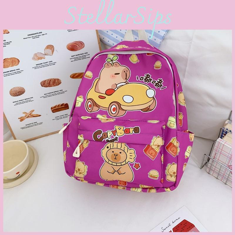 Childrens Cute School Bag With Cartoon Capybara Print And Wearresistant Material For Preschoolers