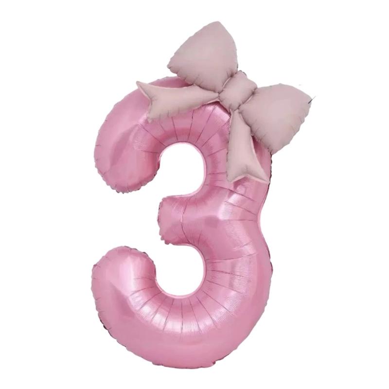 Pink Bowknot Number Balloon 40Inch Oversize Aluminum Foil Balloon Decoration For Kids Birthday Anniversary Wedding