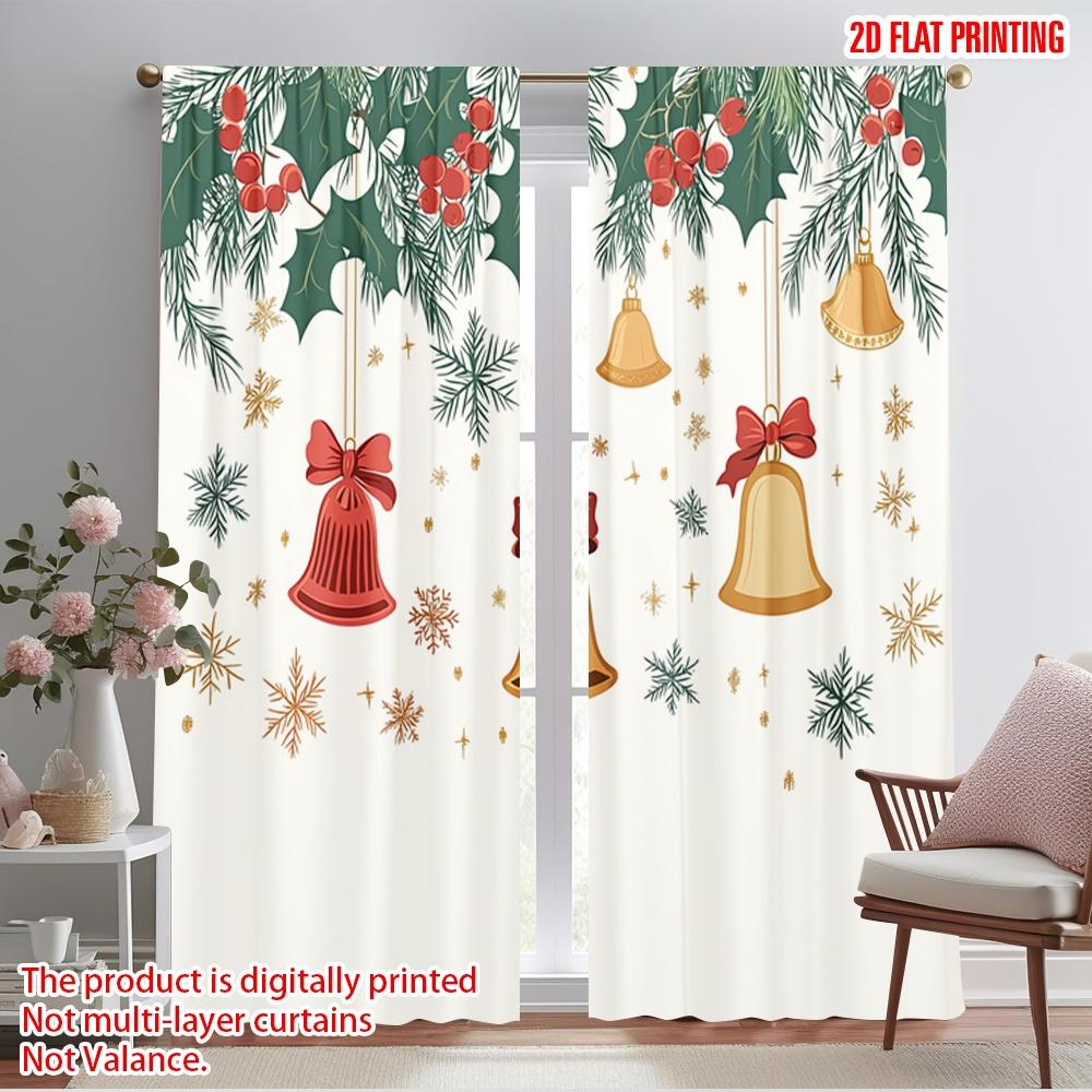2pcs,2D Plane Printing Curtains&Window Treatment Christmas Bells Holly Berries (2) Versatile 100% Polyester (without Rod)
