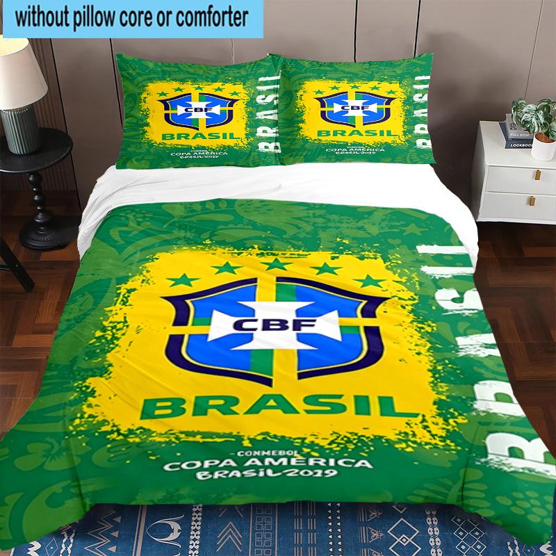 3pcs Brazilian Football Federation Printed Bedding Set Duvet Cover Closure Includes 1 Duvet Cover & 2 Pillowcases Bedding Sets Home Decor Gifts