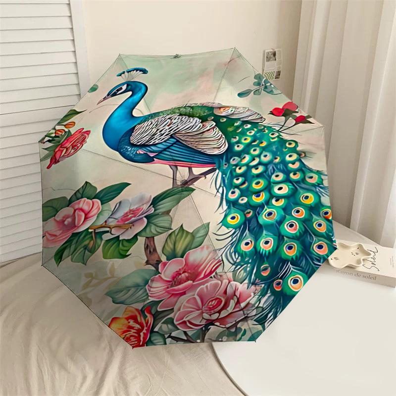 

1PC peacock flowers Automatic Open/Close Umbrella with Windproof, 8-Rib Sturdy Canopy, Durable Ribs, Fashionable Design,1297a