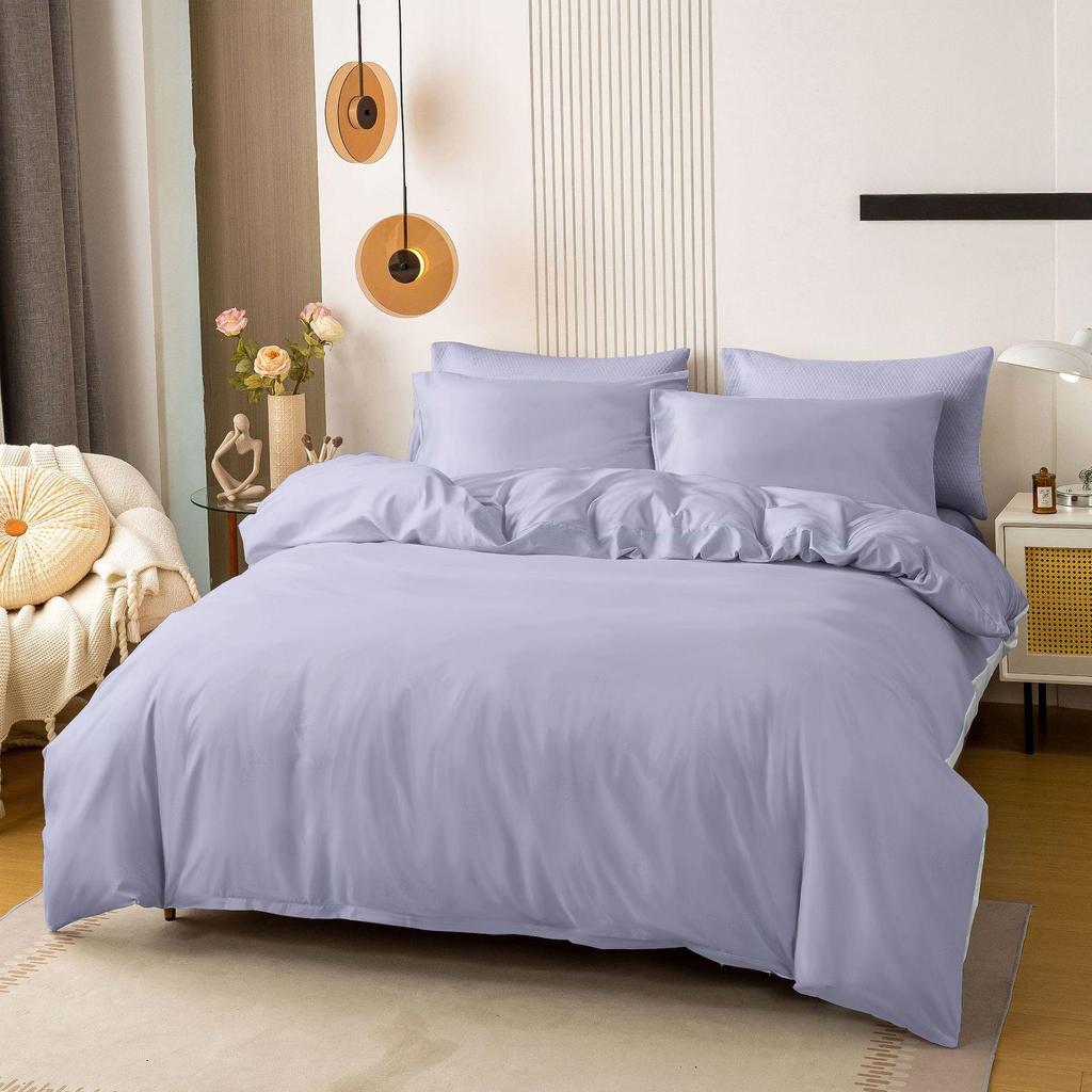 Solid Color Brushed Double Duvet Cover & Pillowcase Bedding Set - 90gsm, 3-Piece