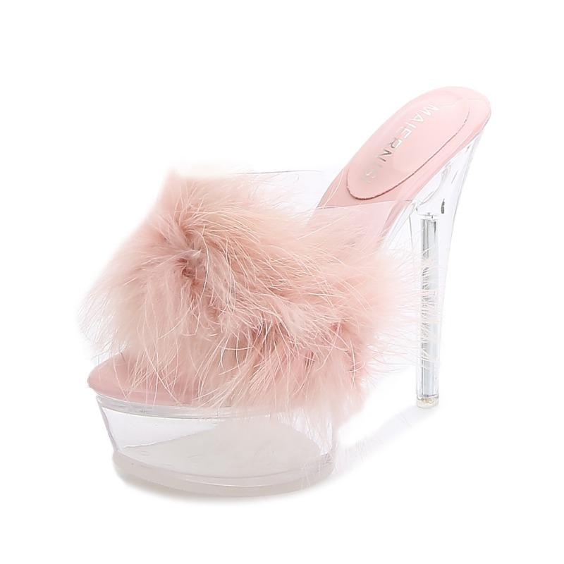 Mao Mao sexy heels stiletto waterproof table slippers transparent crystal sandals wedding shoes dress banquet