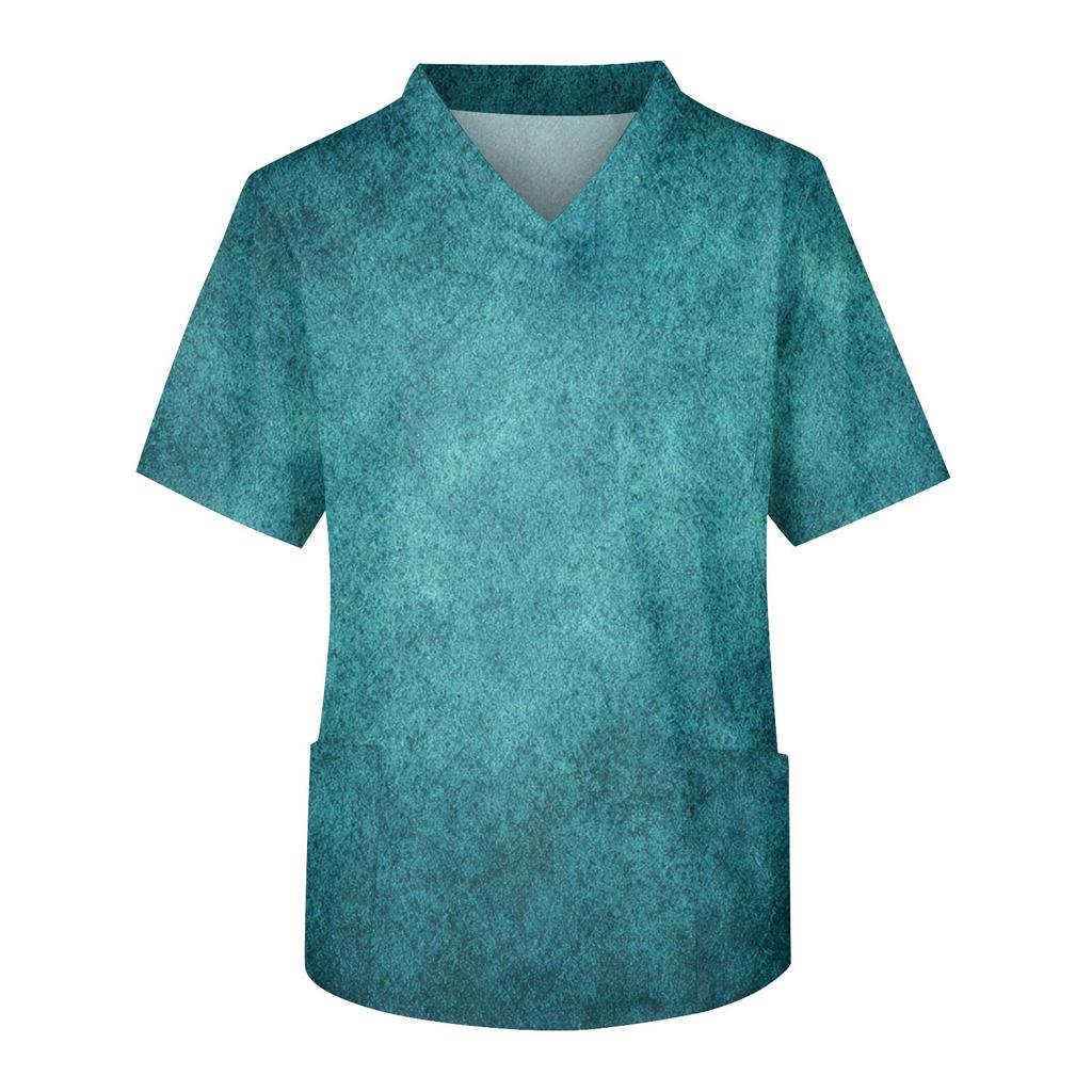 Men's Printing Short Sleeve V-neck Working Blouse Chest Pocket Carer Top