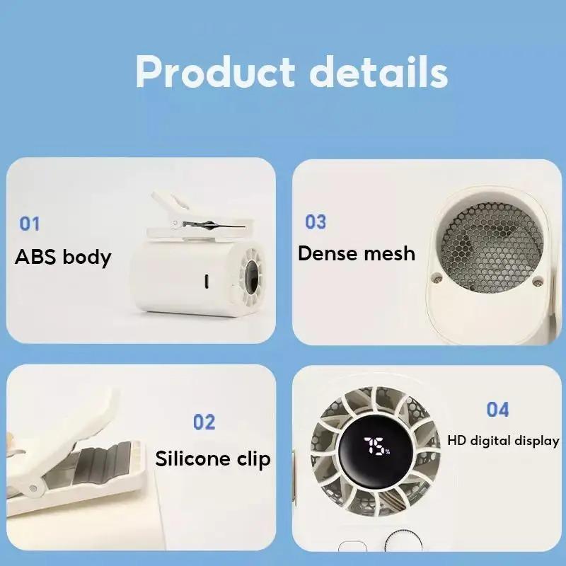 Clip-On Car Fan 360° Rotatable 100-Speed Portable Cooling Fan USB Rechargeable Lightweight Long Life for Car Home Office Outdoor Use