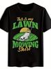 Casual Short Sleeve T-shirt with "This Is My Lawn Mowing Shirt" Graphic Print - Black Polyester Crew Neck