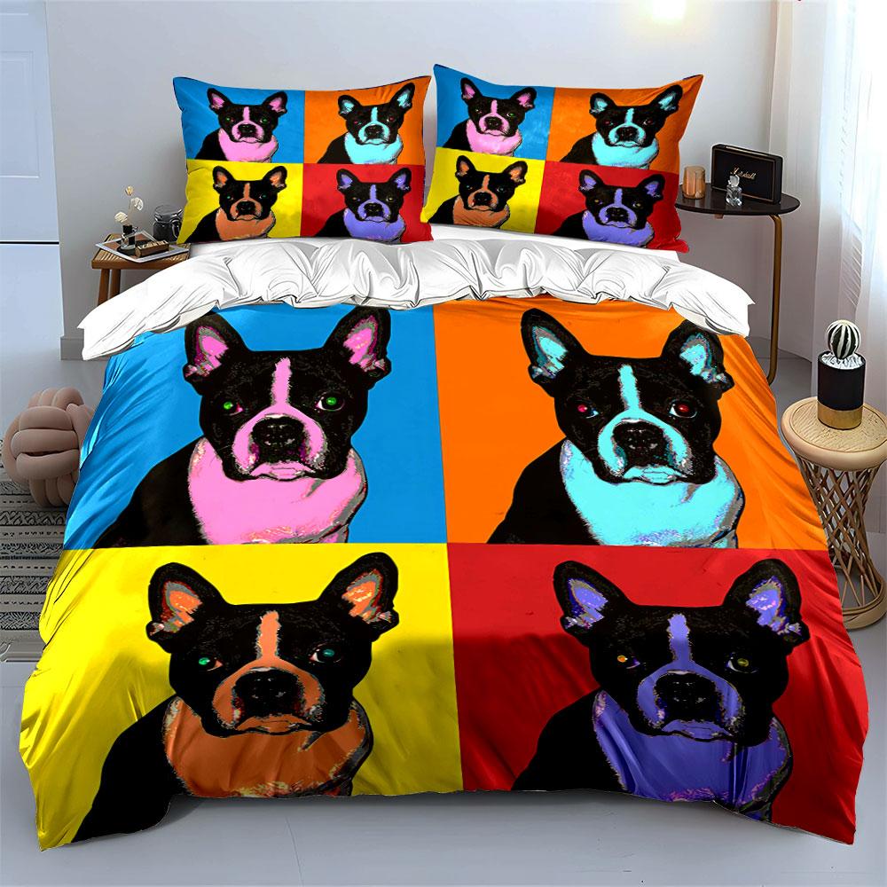 Colorful Pop Art Dog Print Bedding Duvet Cover Set Duvet Cover Pillowcases (1*Duvet Cover 2*Pillowcases, without duvet insert)