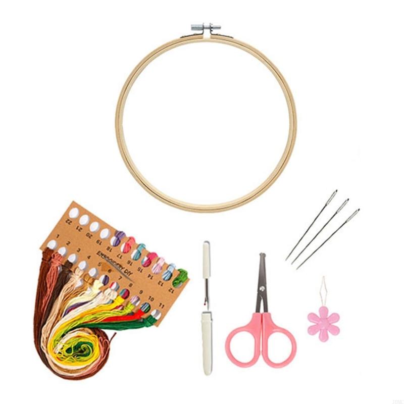 Embroidery Set Includes Vibrantly Thread Pre Printing Cloth Embroidery Hoop J0MC