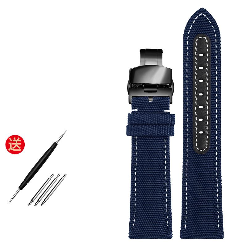Nylon Watchband 22mm Leather Bottom Watch Strap for B-reitling M-ido O-mega Armani C-itizen Watches Band Canva Bracelet