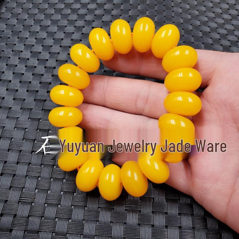 Imitation Beeswax Abacus Bead Bracelet with Amber Clasp