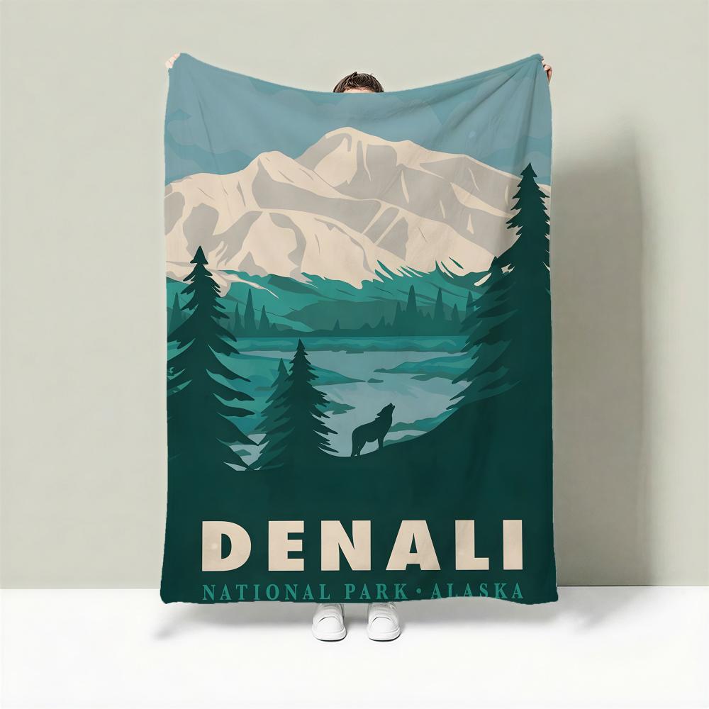 Park D-Denali National Park Throw Lightweight 240g Flannel Blanket Soft Skin-friendly for Summer Cooling 75x90cm
