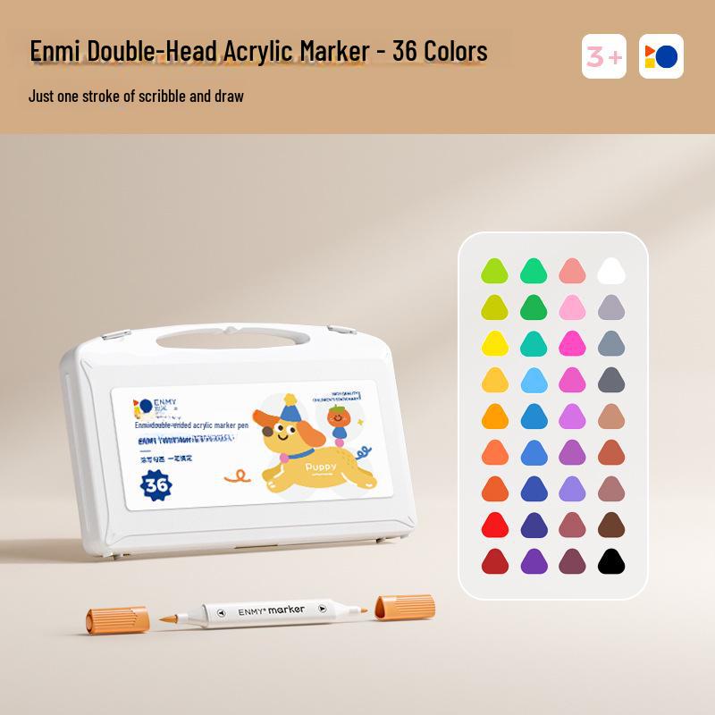 Enmi Washable Double-Headed Acrylic Marker Pen for Kids, Stackable Colors, Non-Transparent, Ideal for Primary School Students