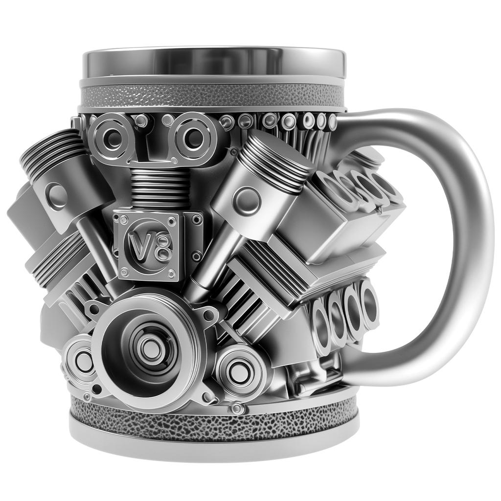 Cana din Oțel Inoxidabil Motor V6/V8 Cană de Cafea Durabilă Rezistentă la Rugină 350ML Cană cu Design Motoare cu Mâner pentru Pasionații de Mașini