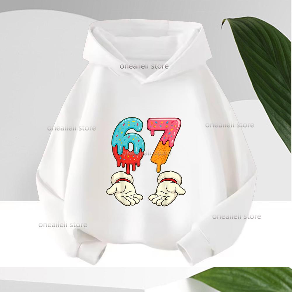 Long Sleeve Graphic Funny 67 Cute Children's Hoodies Hooded Sweatshirt Casual Fashion Novelty Fleece Boy Girl Kid Warm Pullover