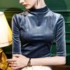 Autumn Half High Neck Velvet Bottoming Shirt Women's Five Quarter Sleeve Slim Fit with Gold Velvet Half Sleeve Stand Collar Top