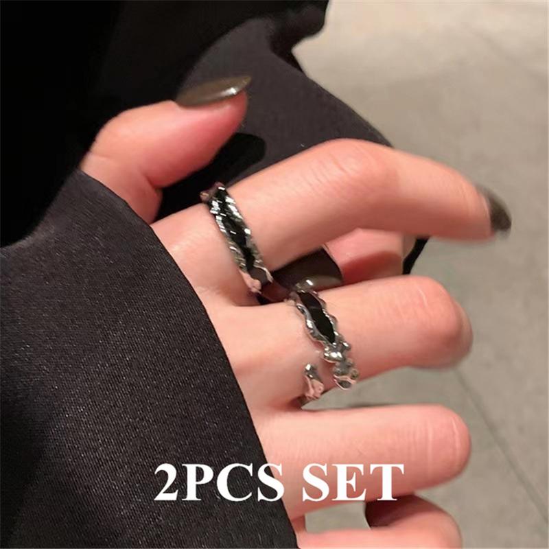 Punk Harajuku Goth Törnen Svart Silverfärg Oregelbunden Hjärta Kors Öppen Ring För Kvinnor Män Älskare Vintage 90-tal Y2K Grunge Smycken